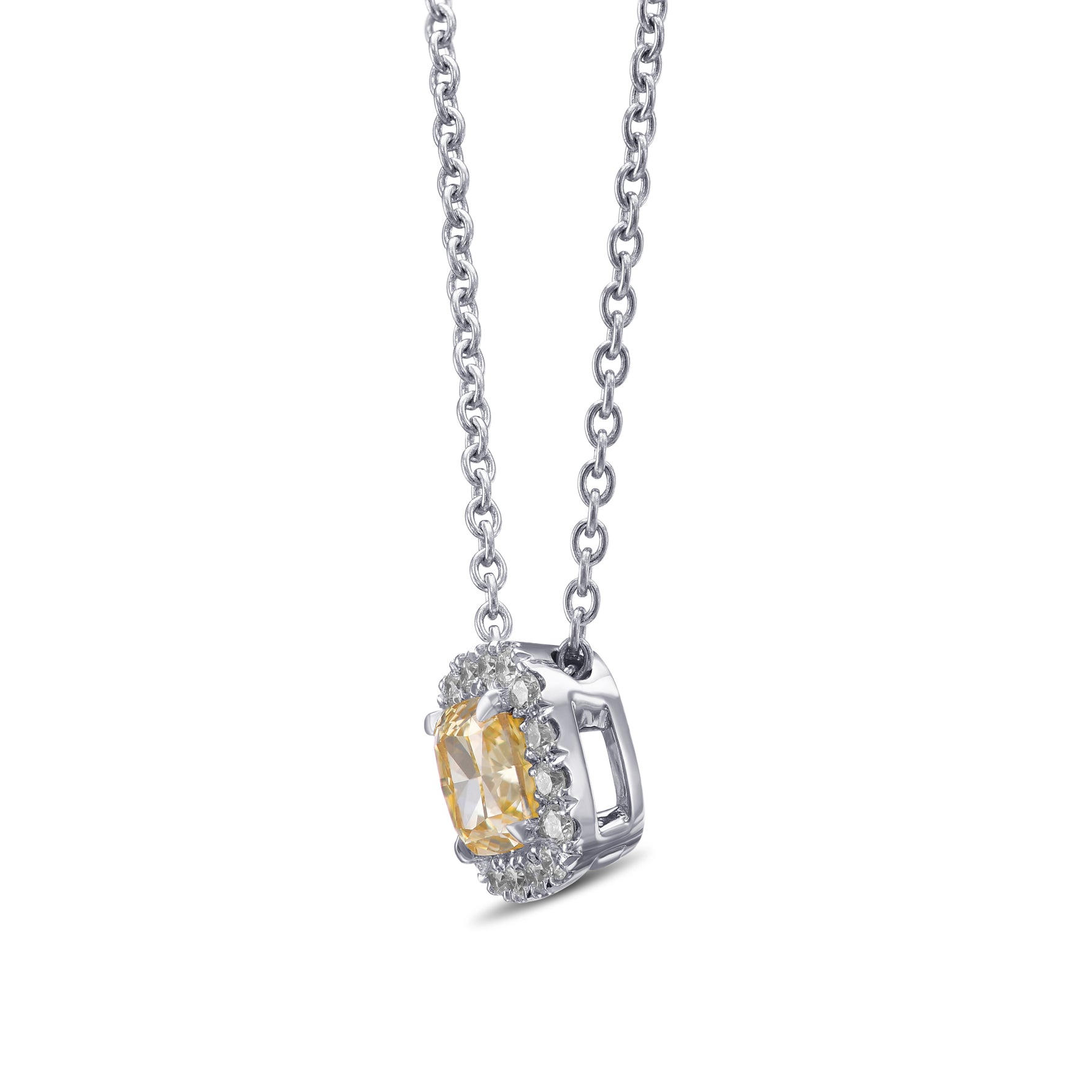 Fancy Yellow Cushion Halo Pendant