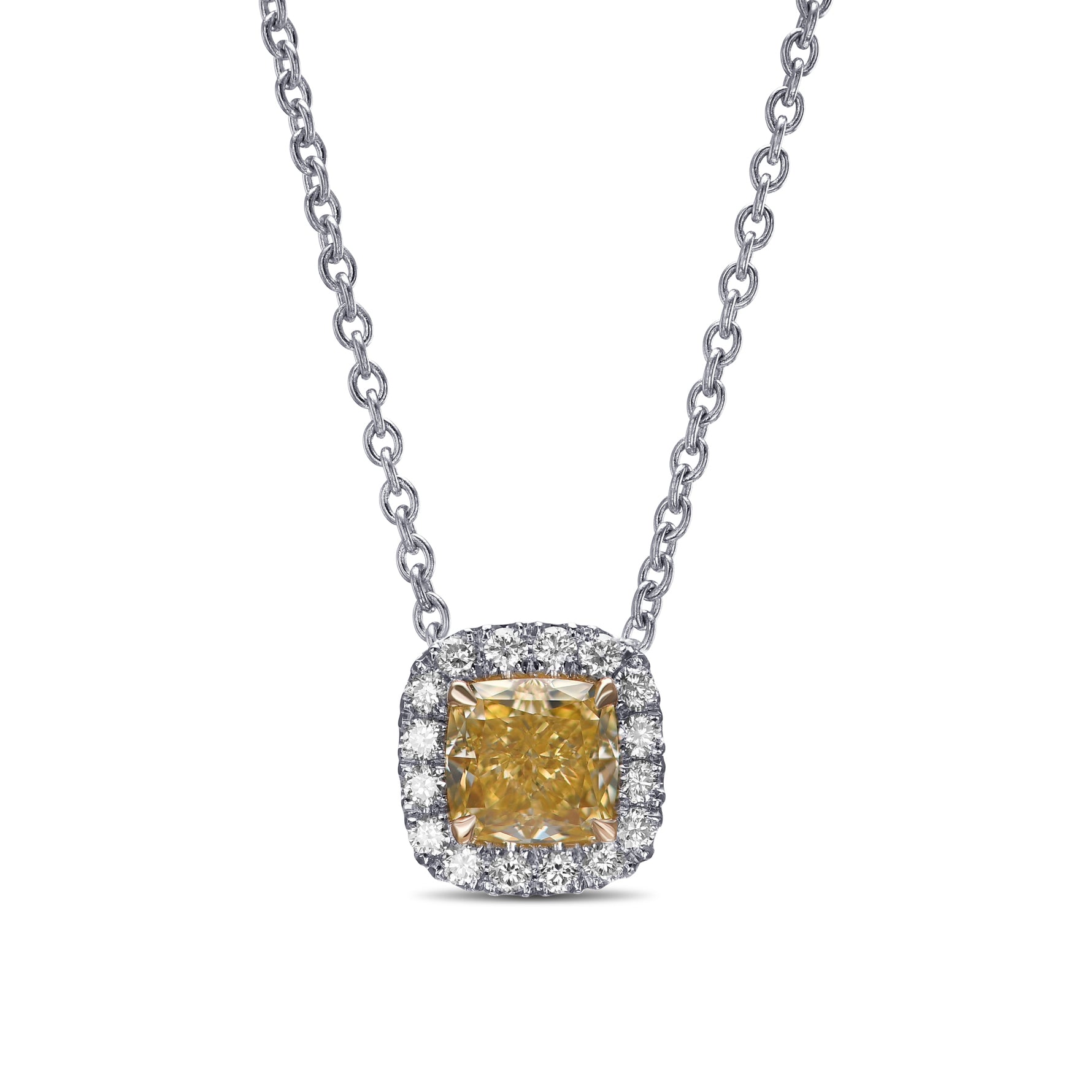 Fancy Yellow Cushion Halo Pendant
