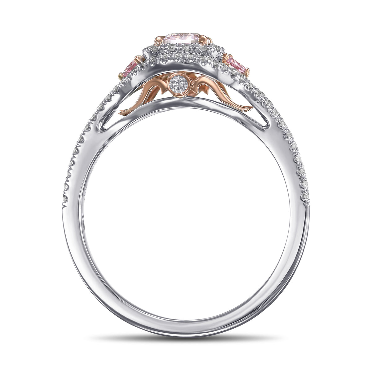 Fancy Purple Pink Cushion & Heart 3-Stone Diamond Ring