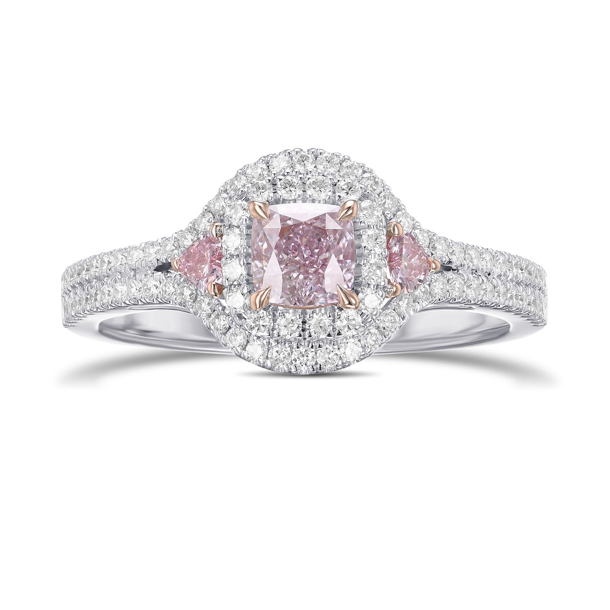 Fancy Purple Pink Cushion & Heart 3-Stone Diamond Ring