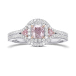 Fancy Purple Pink Cushion & Heart 3-Stone Diamond Ring