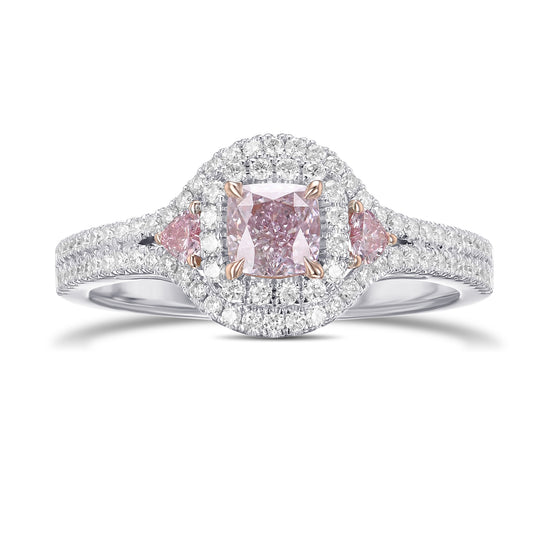 Fancy Purple Pink Cushion & Heart 3-Stone Diamond Ring