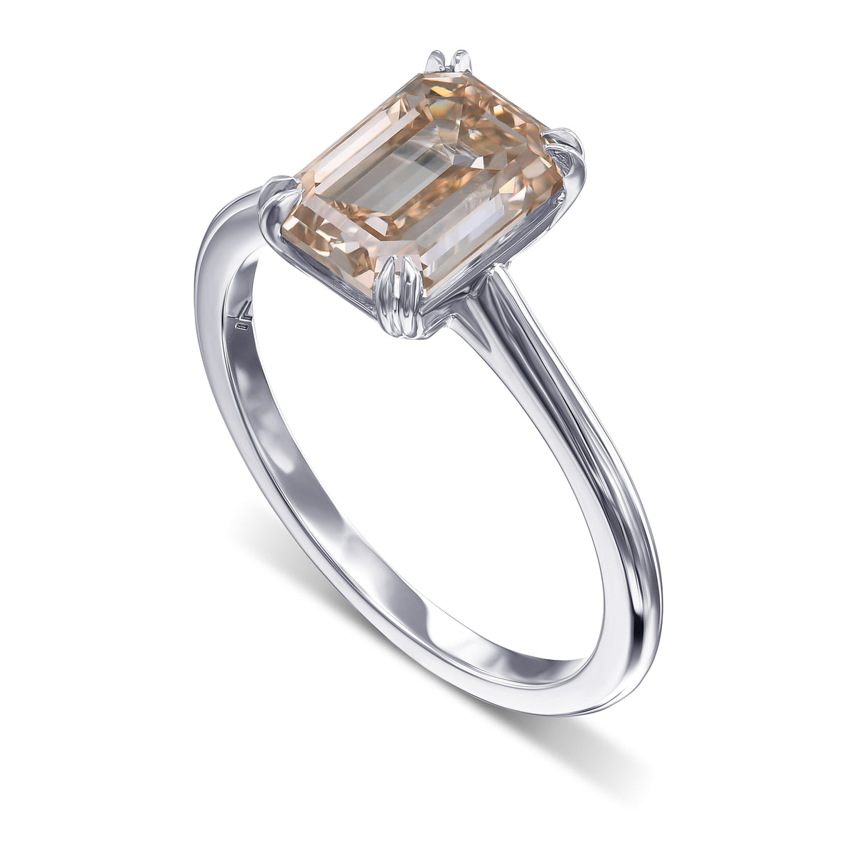 Fancy Yellowish Brown Emerald Solitaire Diamond Ring