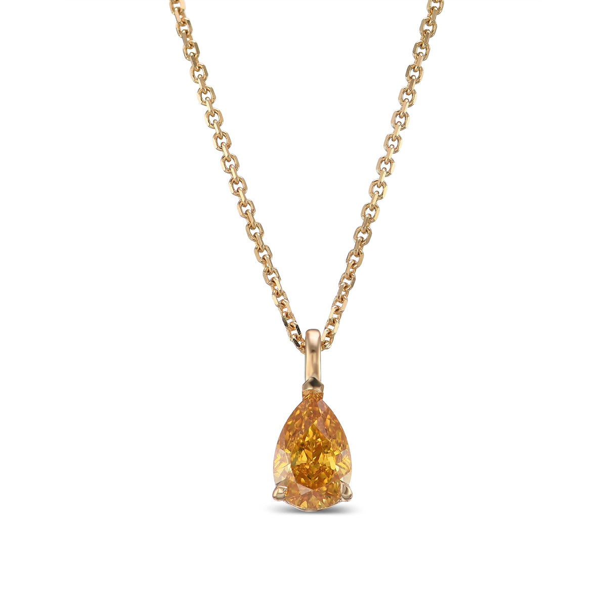 Fancy Vivid Yellow Orange Pear Solitaire Diamond Pendant
