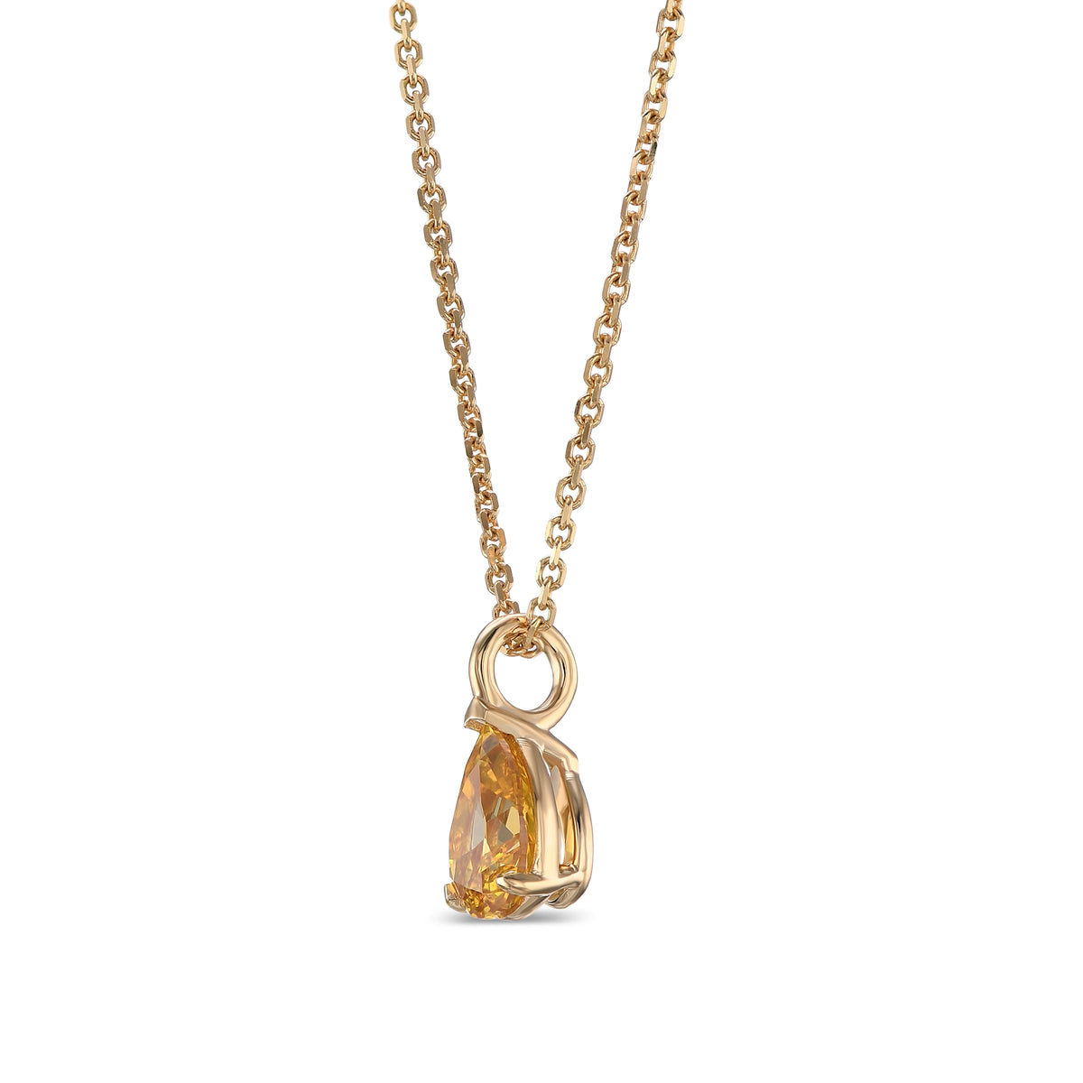 Fancy Vivid Yellow Orange Pear Solitaire Diamond Pendant