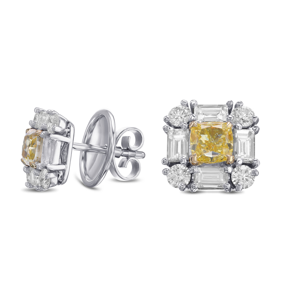 Extraordinary Cushion Fancy Intense Yellow Diamond Halo Stud Earrings