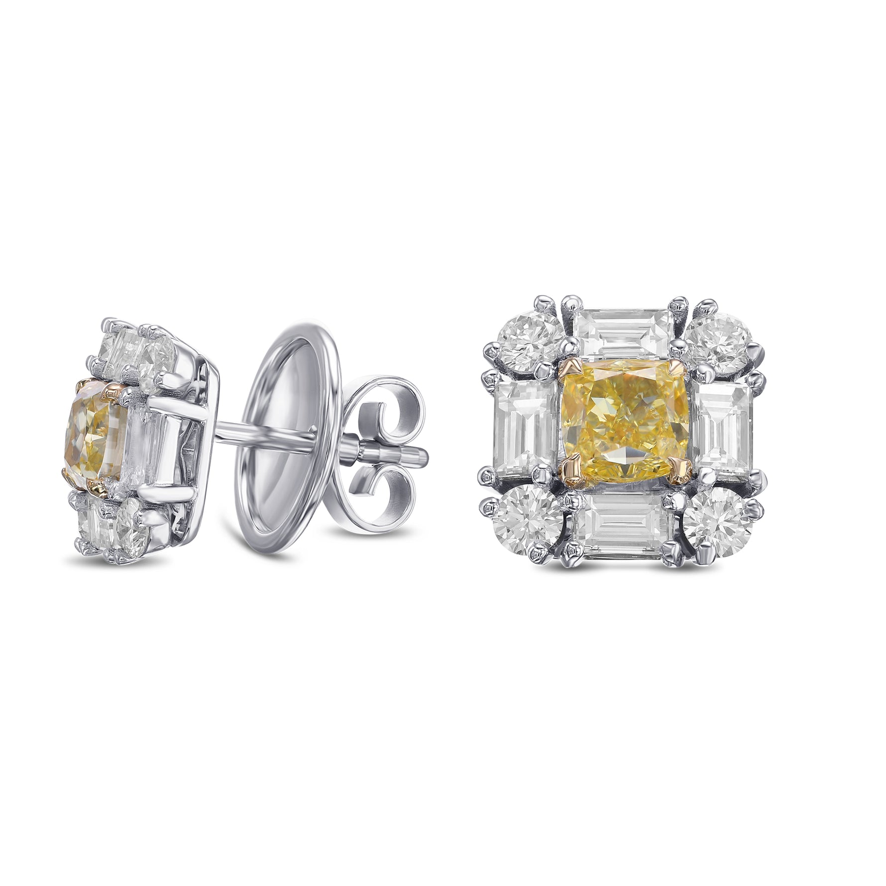Extraordinary Cushion Fancy Intense Yellow Diamond Halo Stud Earrings