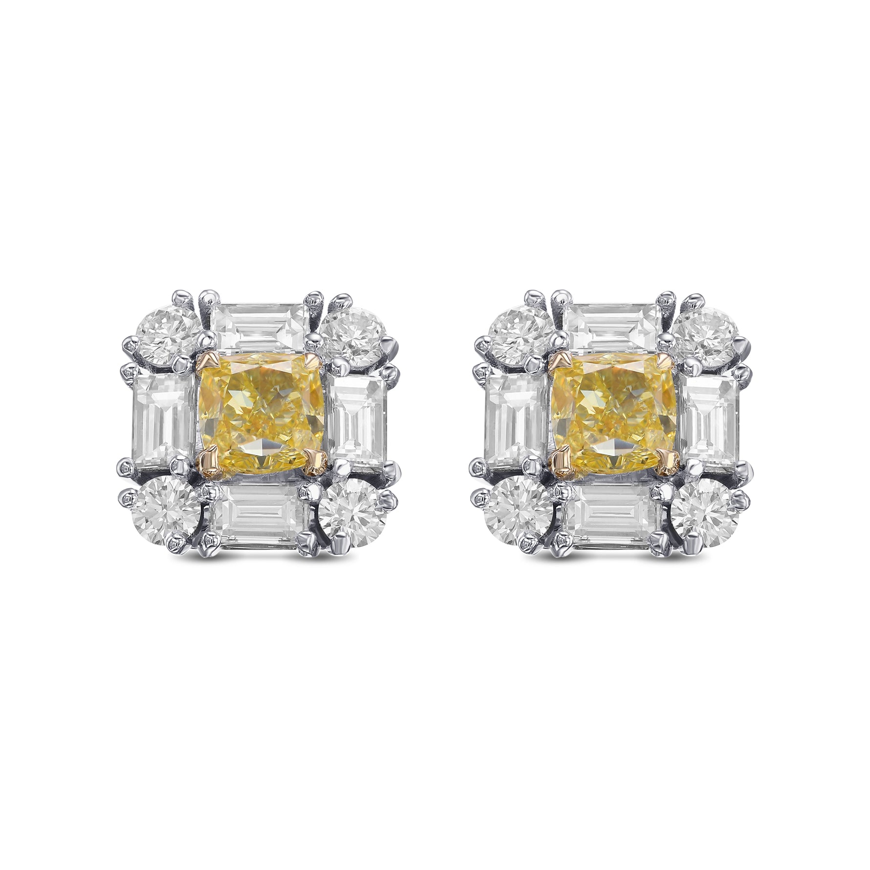 Extraordinary Cushion Fancy Intense Yellow Diamond Halo Stud Earrings