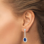Deep Blue Oval Sapphire and Diamond Earrings