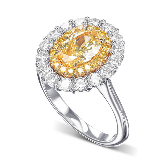 Fancy Intense Yellow Oval Double Halo Diamond Ring