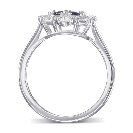 Round Blue Sapphire and Diamond Halo Ring