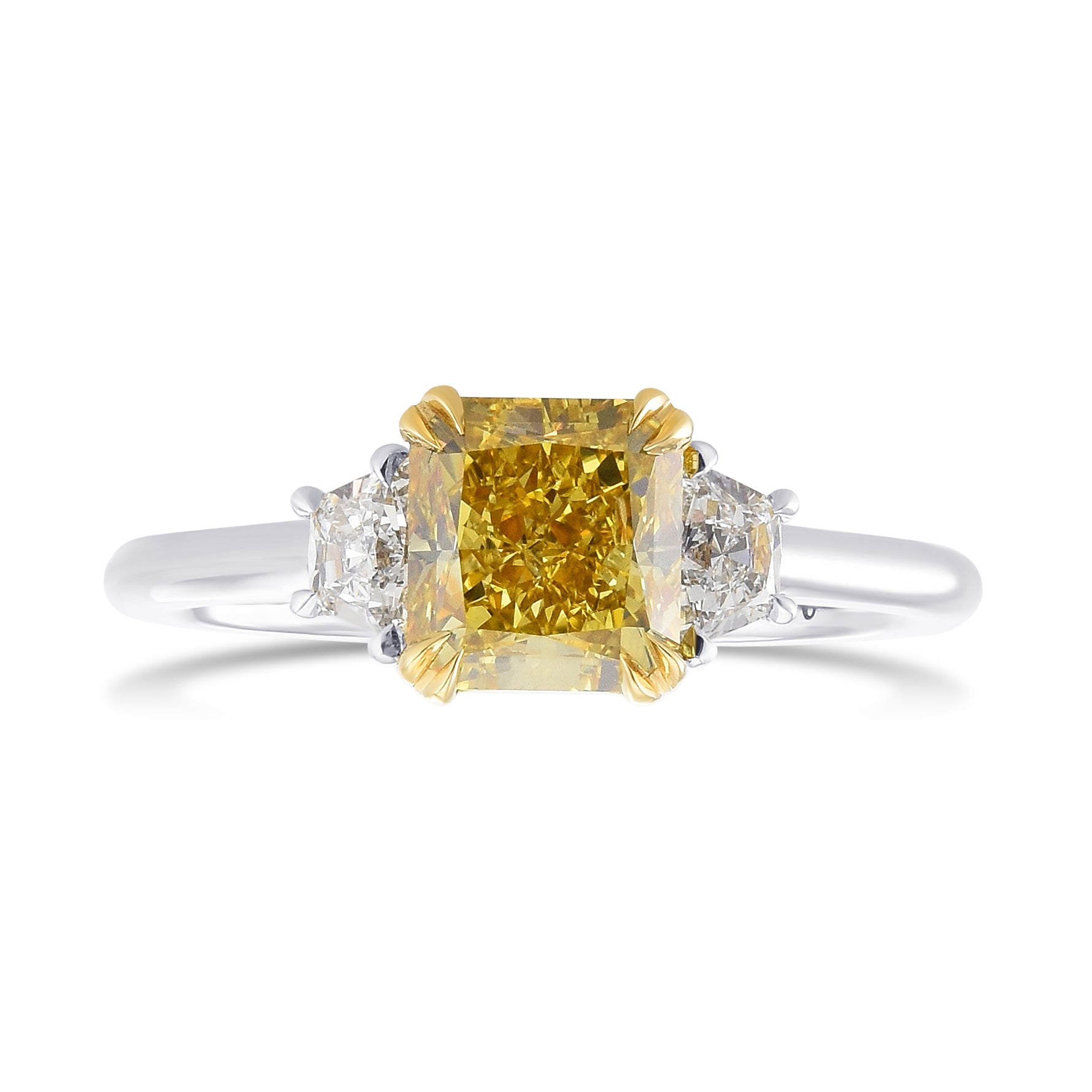 Fancy Deep Brownish Yellow Radiant 3-Stone Diamond Ring