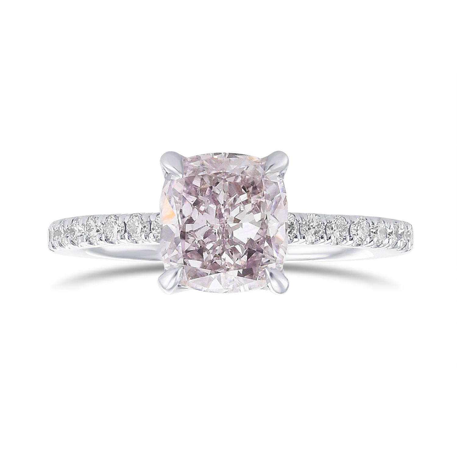 Fancy Light Pinkish Purple Cushion Solitaire Pave Side Stone Diamond Ring