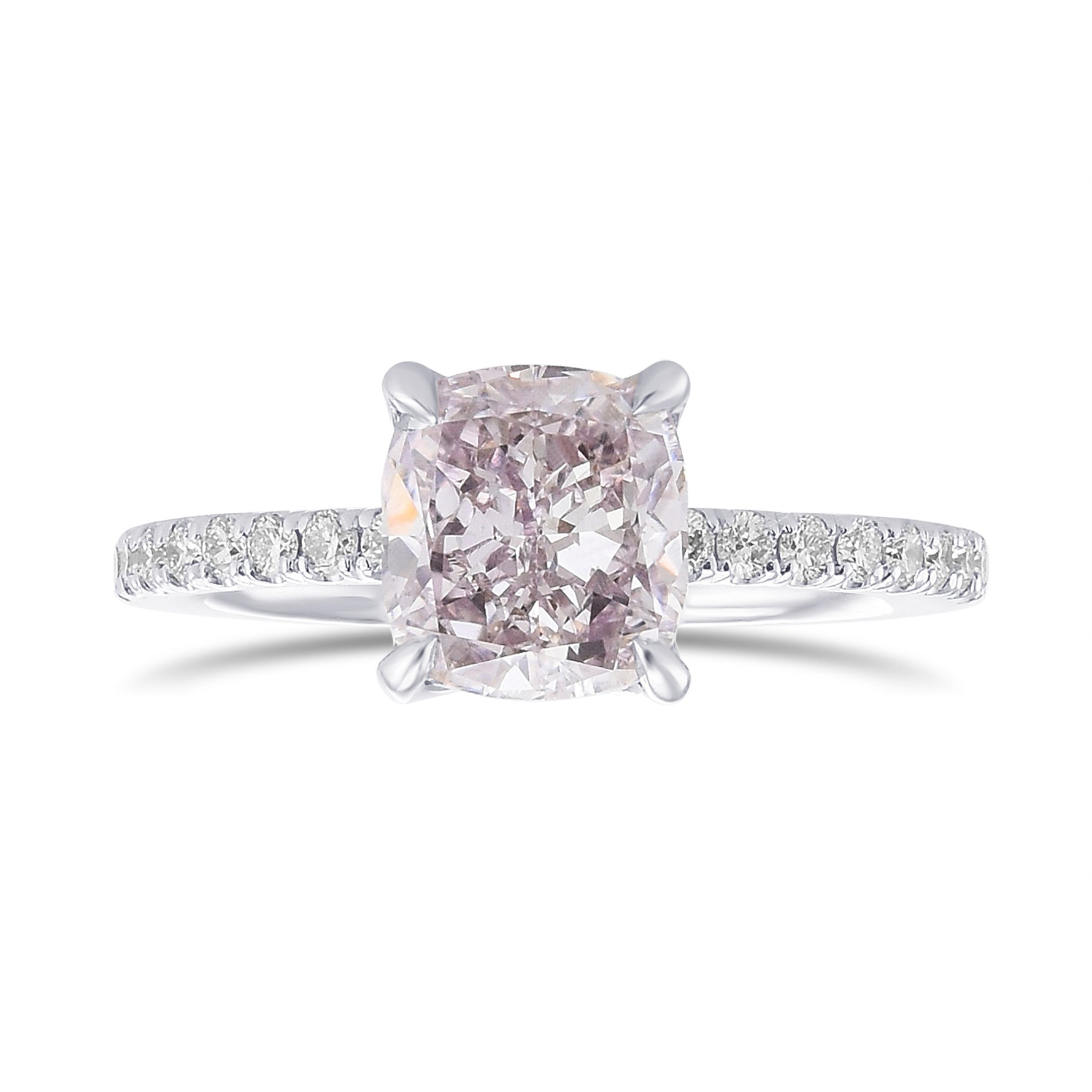 Fancy Light Pinkish Purple Cushion Solitaire Pave Side Stone Diamond Ring