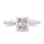 Fancy Light Pinkish Purple Cushion Solitaire Pave Side Stone Diamond Ring