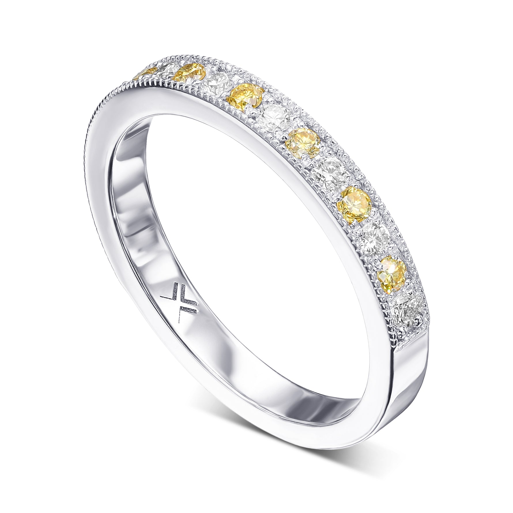 Alternating Yellow & White Diamond Wedding Band