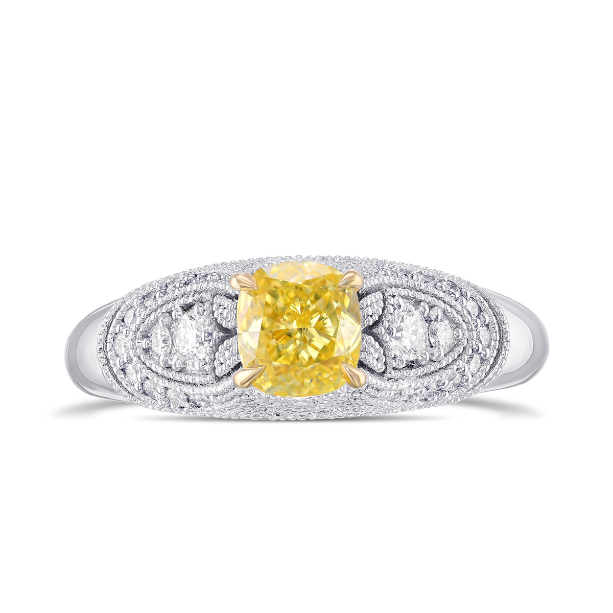 Fancy Intense Yellow Cushion Diamond Ring