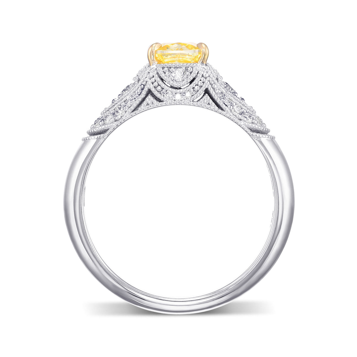 Fancy Intense Yellow Cushion Diamond Ring