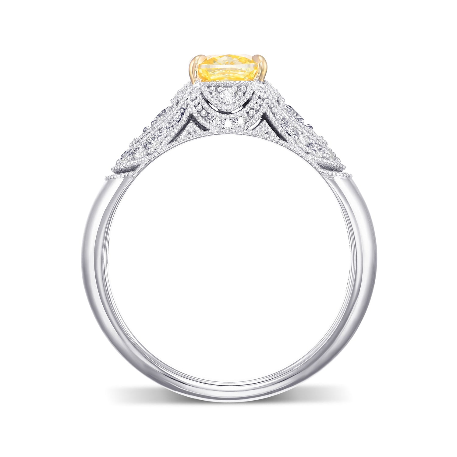 Fancy Intense Yellow Cushion Diamond Ring