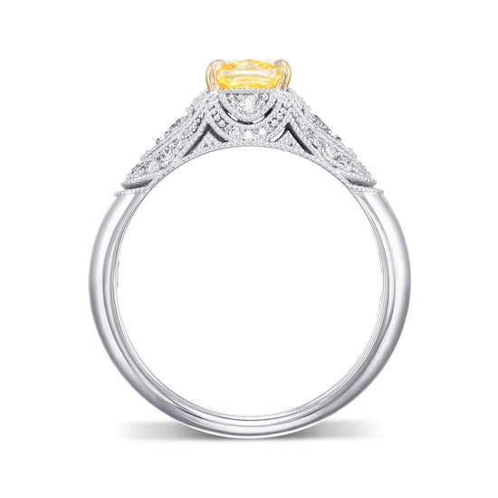 Fancy Intense Yellow Cushion Diamond Ring