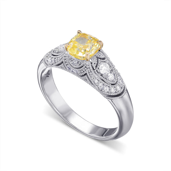 Fancy Intense Yellow Cushion Diamond Ring