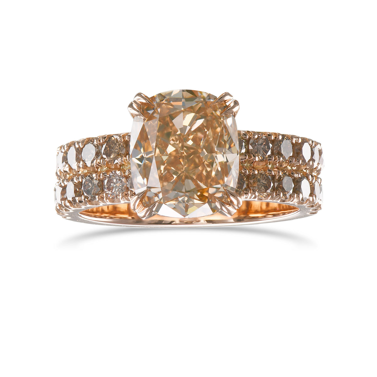 Fancy Brown Yellow Cushion Diamond Engagement & Wedding Ring Set