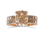 Fancy Brown Yellow Cushion Diamond Engagement & Wedding Ring Set