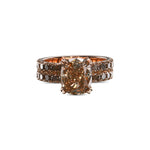 Fancy Brown Yellow Cushion Diamond Engagement & Wedding Ring Set