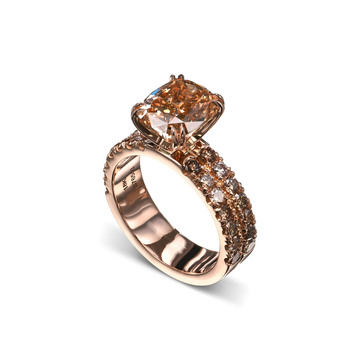 Fancy Brown Yellow Cushion Diamond Engagement & Wedding Ring Set