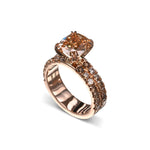 Fancy Brown Yellow Cushion Diamond Engagement & Wedding Ring Set