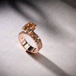 Fancy Brown Yellow Cushion Diamond Engagement & Wedding Ring Set