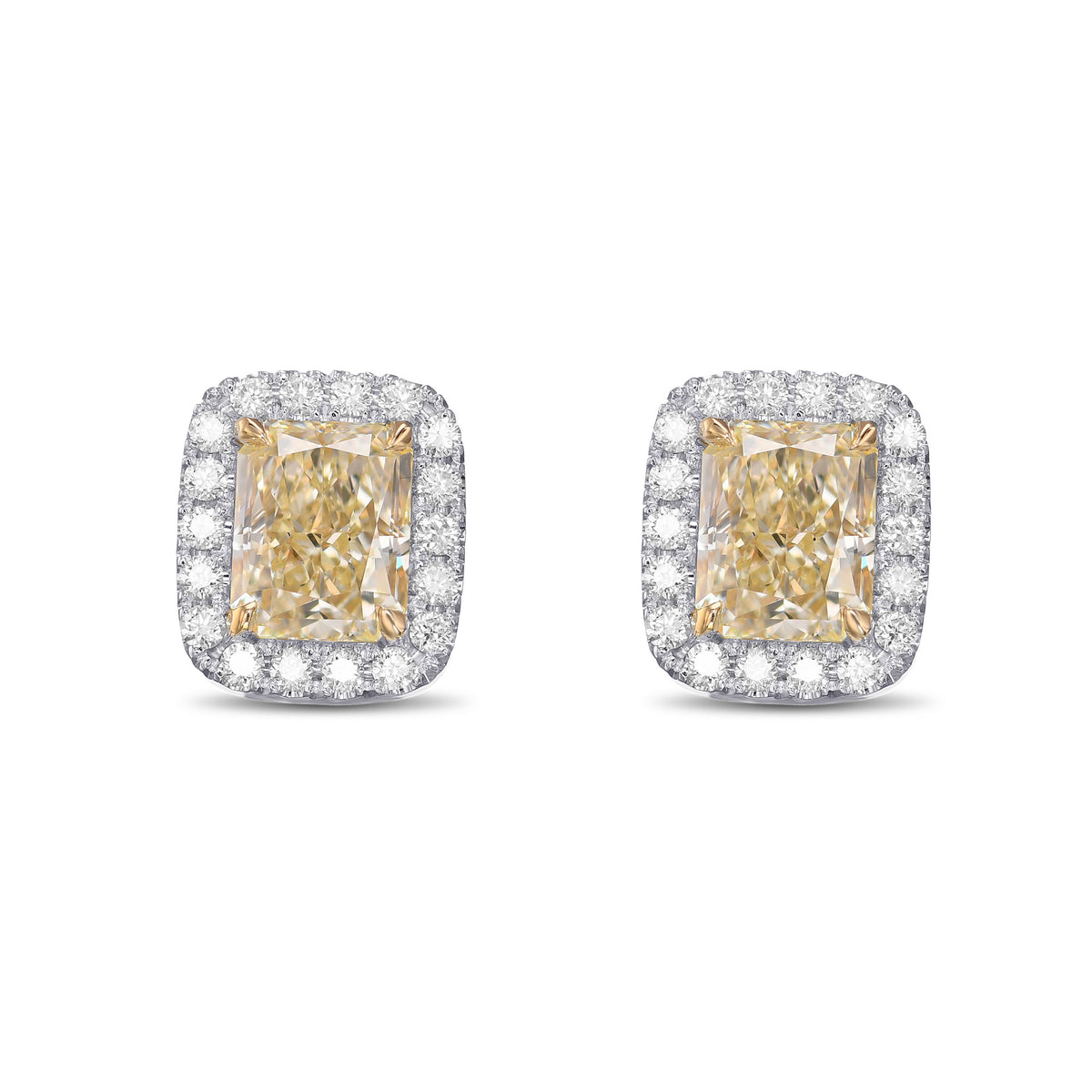 Light Yellow Radiant Halo Diamond Earrings 