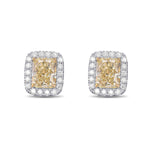 Light Yellow Radiant Halo Diamond Earrings 