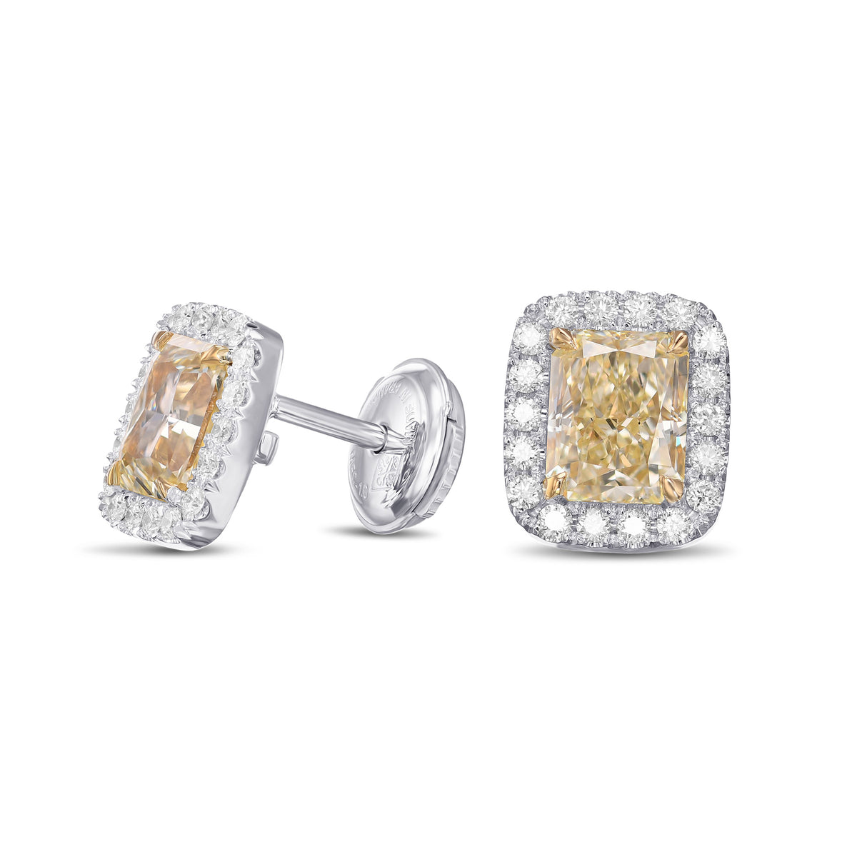 Light Yellow Radiant Halo Diamond Earrings 