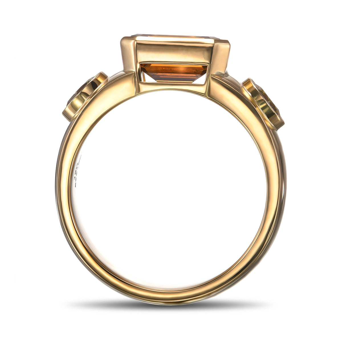 Fancy Deep Yellow Brown Emerald Gents 3-Stone Diamond Ring