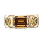 Fancy Deep Yellow Brown Emerald Gents 3-Stone Diamond Ring