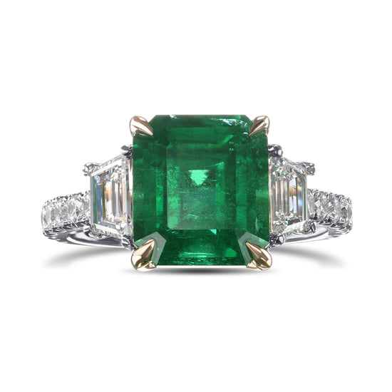 Emerald & Trapezoid Diamond Three-stone Ring