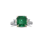 Emerald & Trapezoid Diamond Three-stone Ring