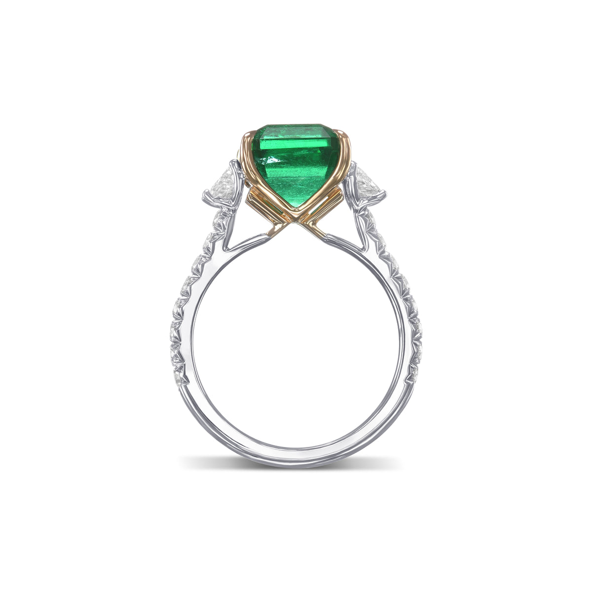 Emerald & Trapezoid Diamond Three-stone Ring