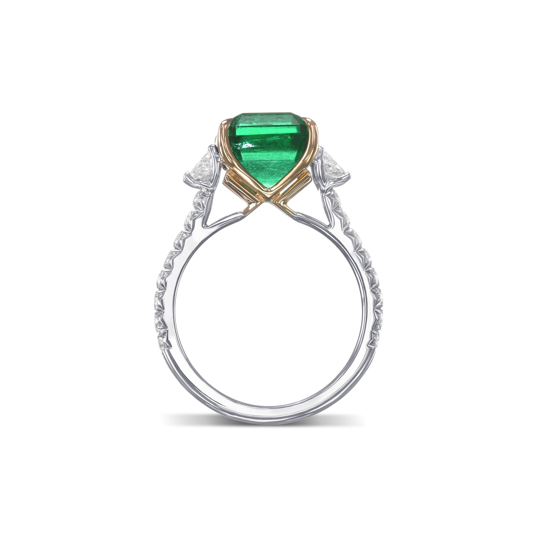 Emerald & Trapezoid Diamond Three-stone Ring