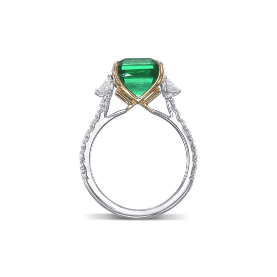 Emerald & Trapezoid Diamond Three-stone Ring