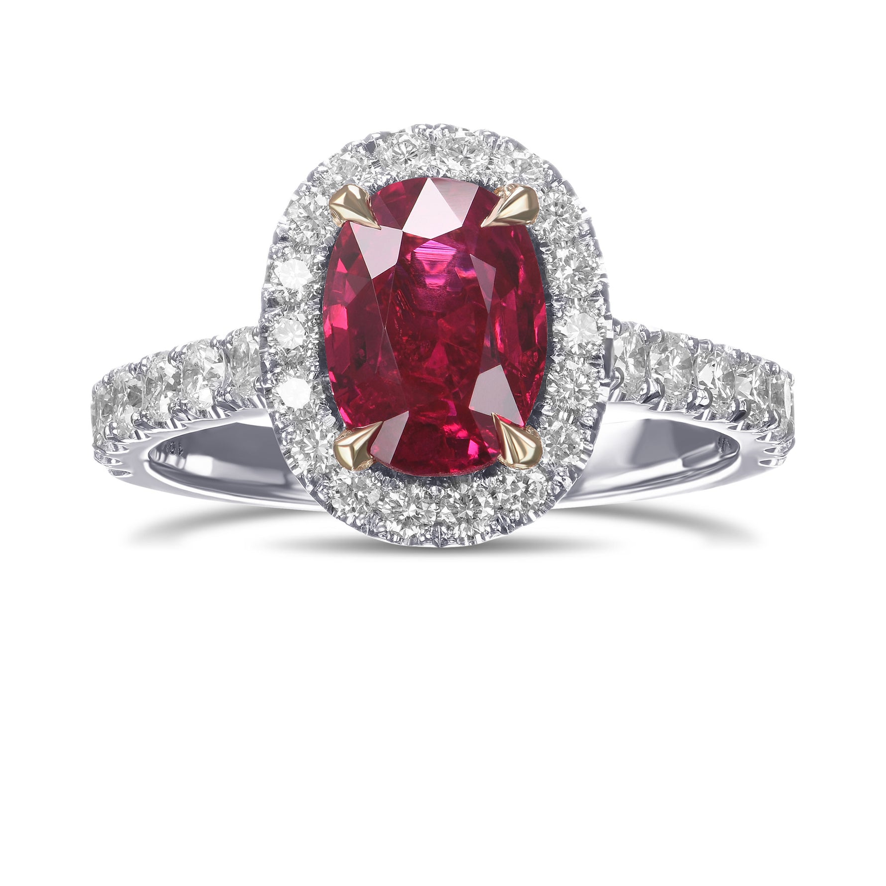 Oval Pigeon Blood Ruby and Diamond Halo Ring