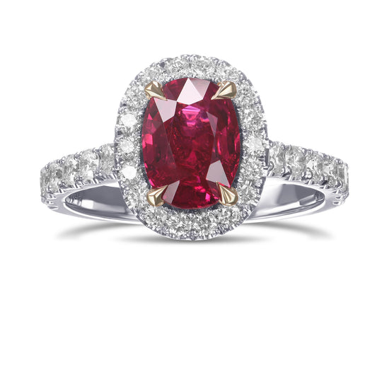 Oval Pigeon Blood Ruby and Diamond Halo Ring