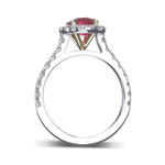 Oval Pigeon Blood Ruby and Diamond Halo Ring