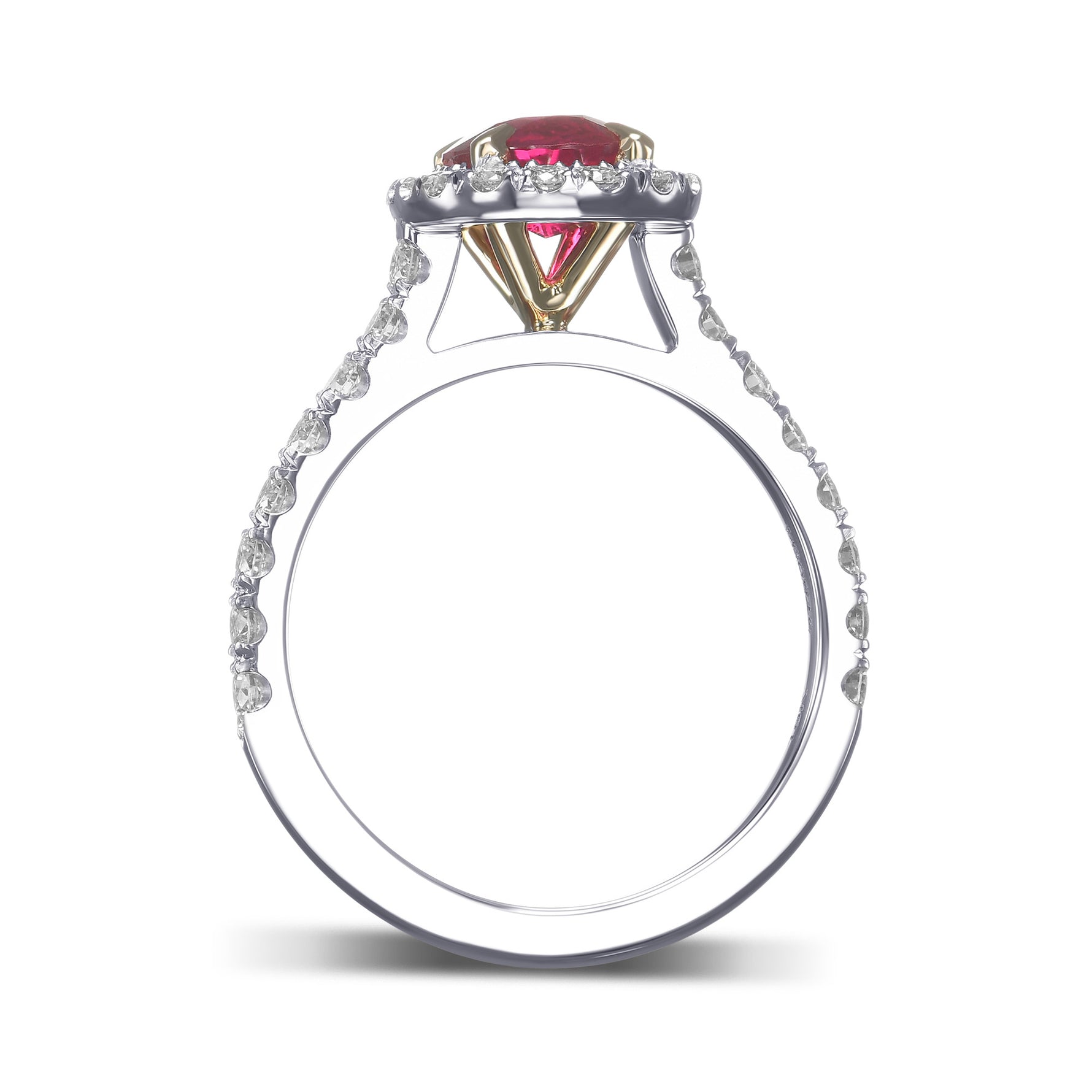 Oval Pigeon Blood Ruby and Diamond Halo Ring