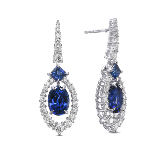 Royal Blue Sapphire and Diamond Drop Earrings