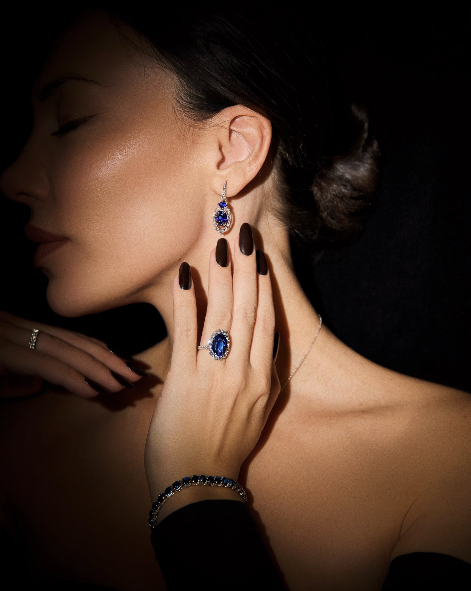 Royal Blue Sapphire and Diamond Drop Earrings