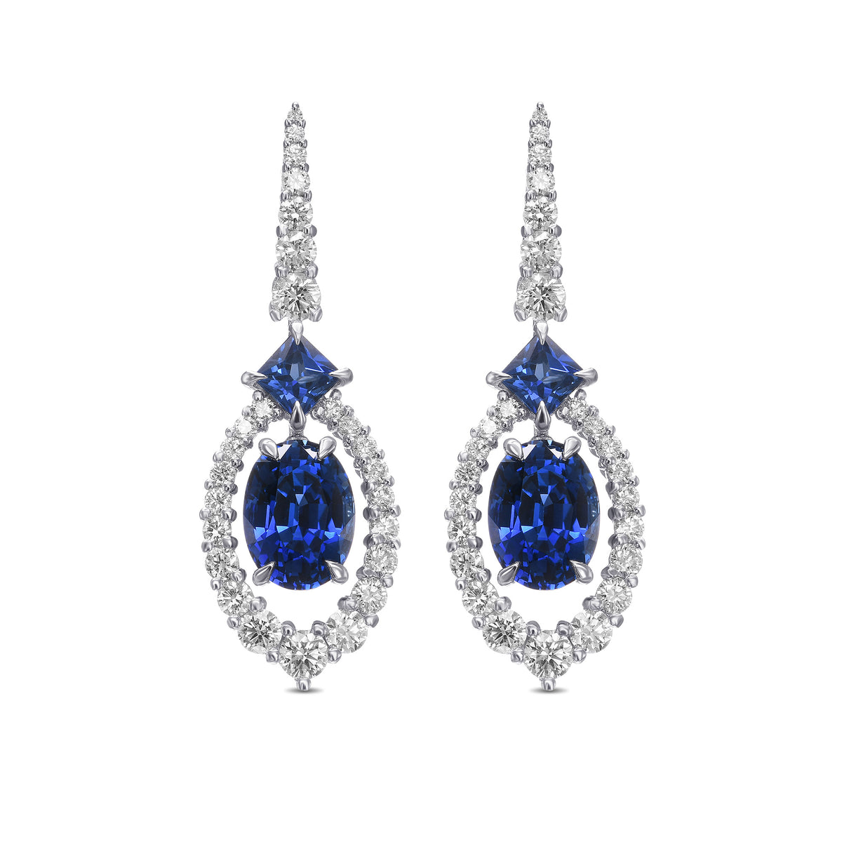 Royal Blue Sapphire and Diamond Drop Earrings