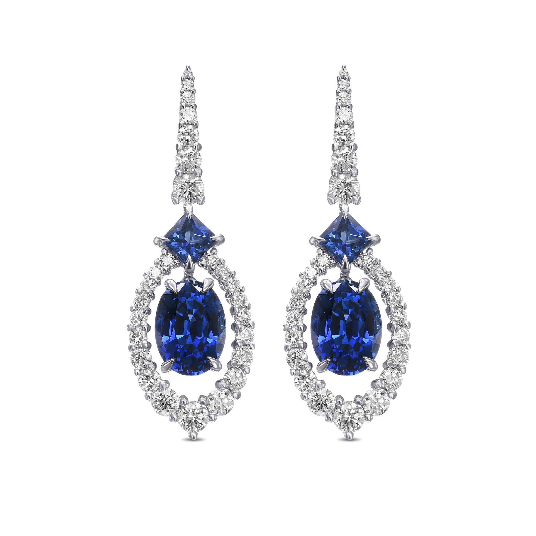 Royal Blue Sapphire and Diamond Drop Earrings