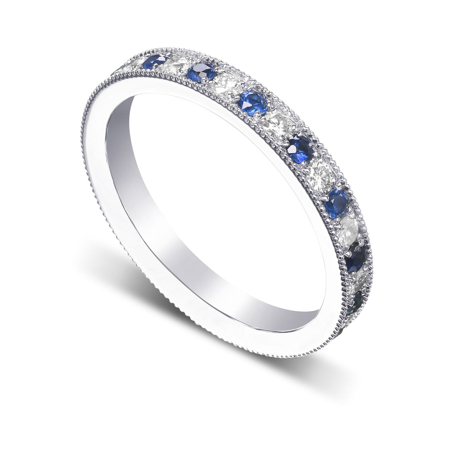 Milgrain Sapphire and Diamond Band Ring